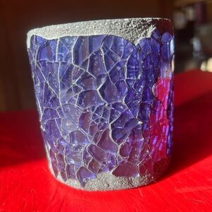 Crackle Glass Candle Votive Holder